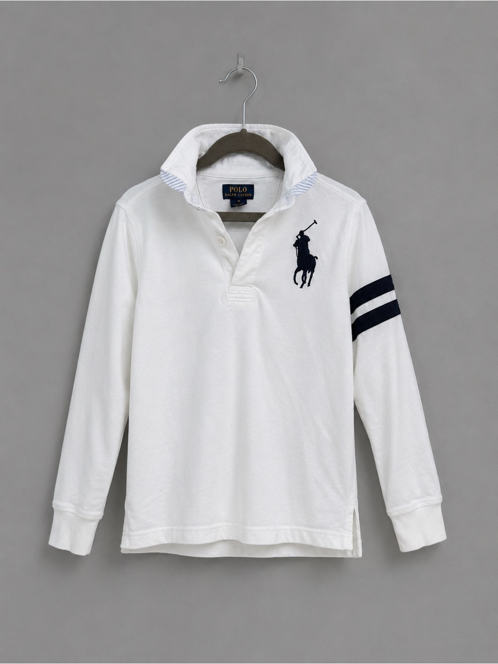 Polo by Ralph Lauren White Long-Sleeve Rugby Shirt with Navy Logo